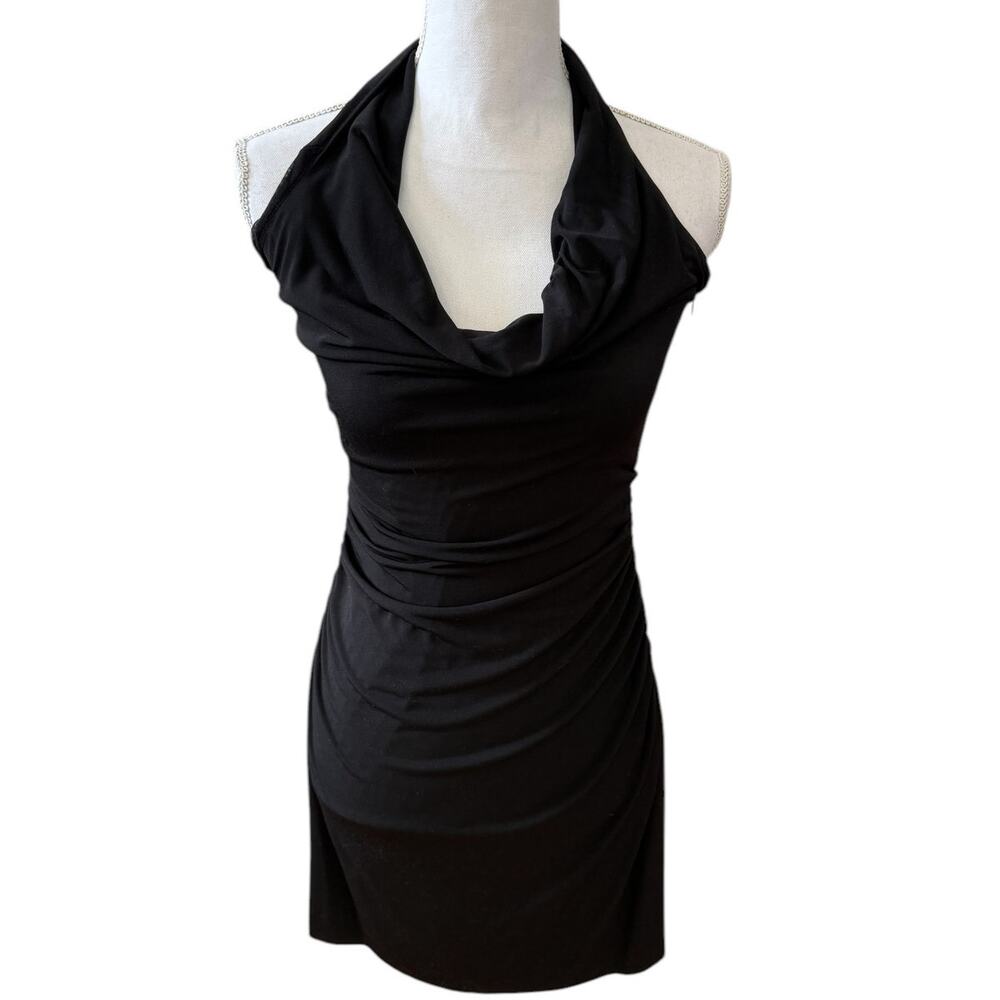 Nicole Miller Studio Black Ruched Halter Dress LBD 6